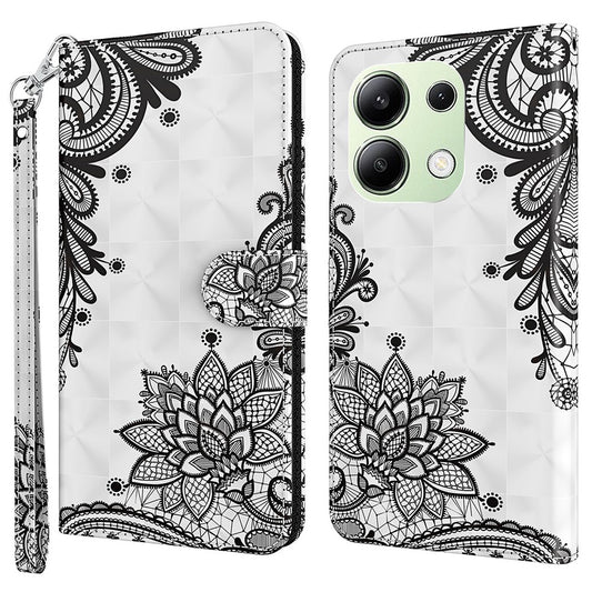 Xiaomi Redmi Note 13 4G Handyhülle – mit 3D-Musterdruck, Leder-Klapphülle mit Handschlaufe