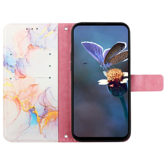For Xiaomi Redmi Note 13 Pro 5G / Poco X6 5G Leather Case with Shoulder Strap Marble Pattern Phone Stand Cover