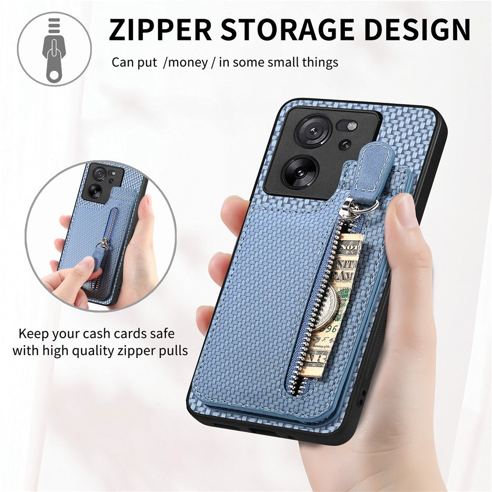 C1-03 For Xiaomi 13T / 13T Pro / Redmi K60 Ultra Case Vertical Kickstand Hybrid Phone Cover with Zipper Pocket