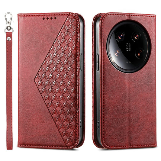 Xiaomi 14 Ultra Handyhülle – aus PU-Leder mit Rauten-Aufdruck, Brieftaschen