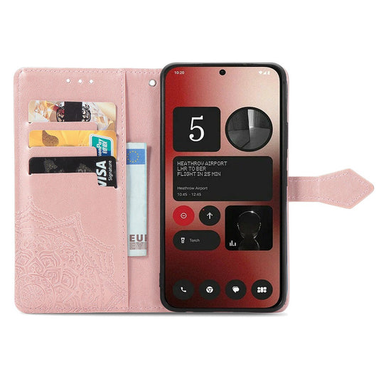 Nothing Phone (2a) Plus / Phone (2a) Wallet-Handyhülle – Aus geprägtem Mandala-Leder, mit Magnetverschluss & Klappverschluss