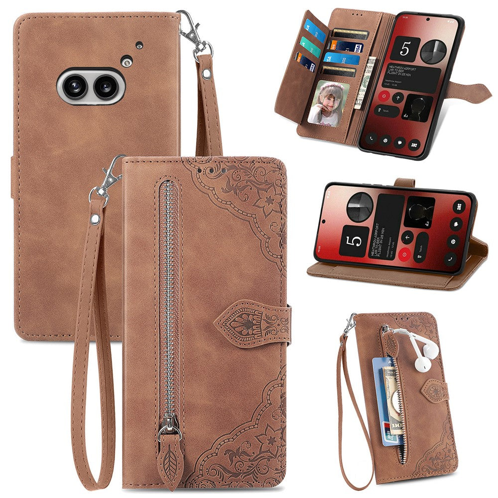 Nothing Phone (2a) Plus / Phone (2a) Wallet-Handyhülle – Mit Riemen & Reißverschluss, aus PU-Leder, mit Blumenmuster