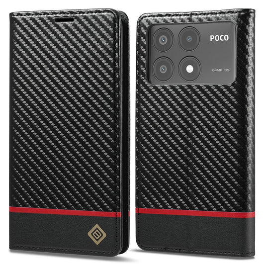 LC.IMEEKE For Xiaomi Poco X6 Pro 5G / Redmi K70E 5G Case PU Leather Carbon Fiber Texture Stand Folio Phone Cover