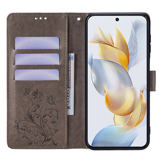 Honor 90 Handyhülle – mit Schmetterlingsmotiv, PU-Leder, Standfunktion, mit Handschlaufe, Kartenfächern