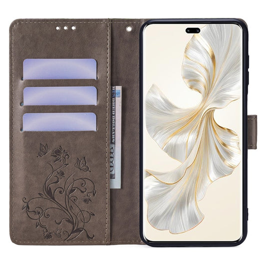 Honor 100 Pro 5G Handyhülle – Fall Schmetterling Blume PU Leder Magnetische Flip Standfunktion Kartenhalter Telefon Abdeckung