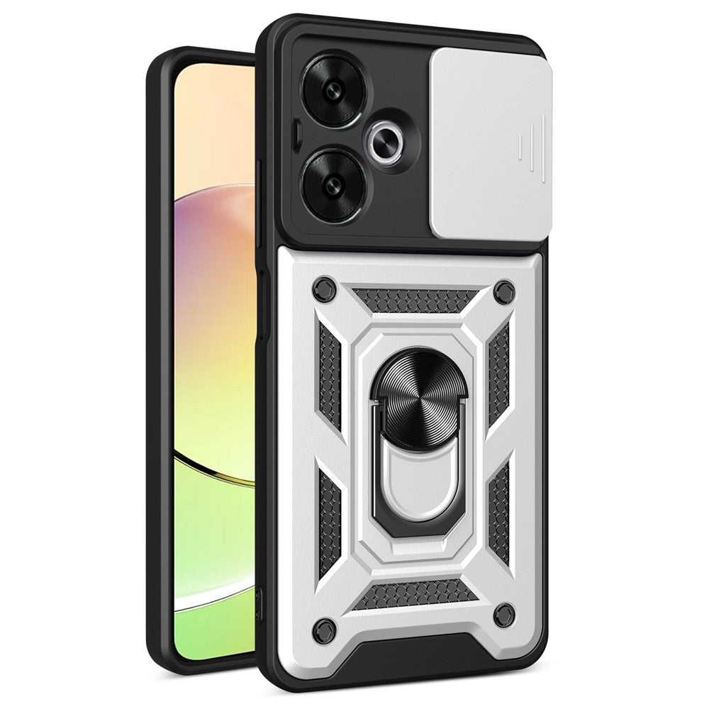 For Xiaomi Redmi 13C 5G / 13R 5G / Poco M6 5G Case with Slide Camera Cover Kickstand PC+TPU Phone Back Shell