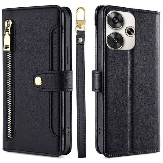 For Xiaomi Redmi Turbo 3 5G / Poco F6 5G Case PU Leather Zipper Flip Phone Cover with 6 Card Slots