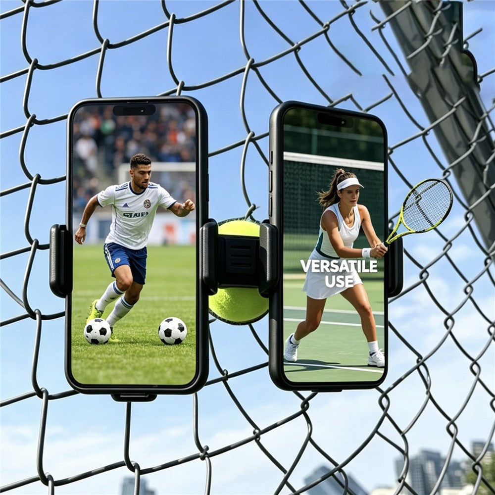 WQ-04 Dual-Phone Stand Fence Mount for Sports Court Tennis Stadium Wire Mesh Universal Phone Clamp Holder