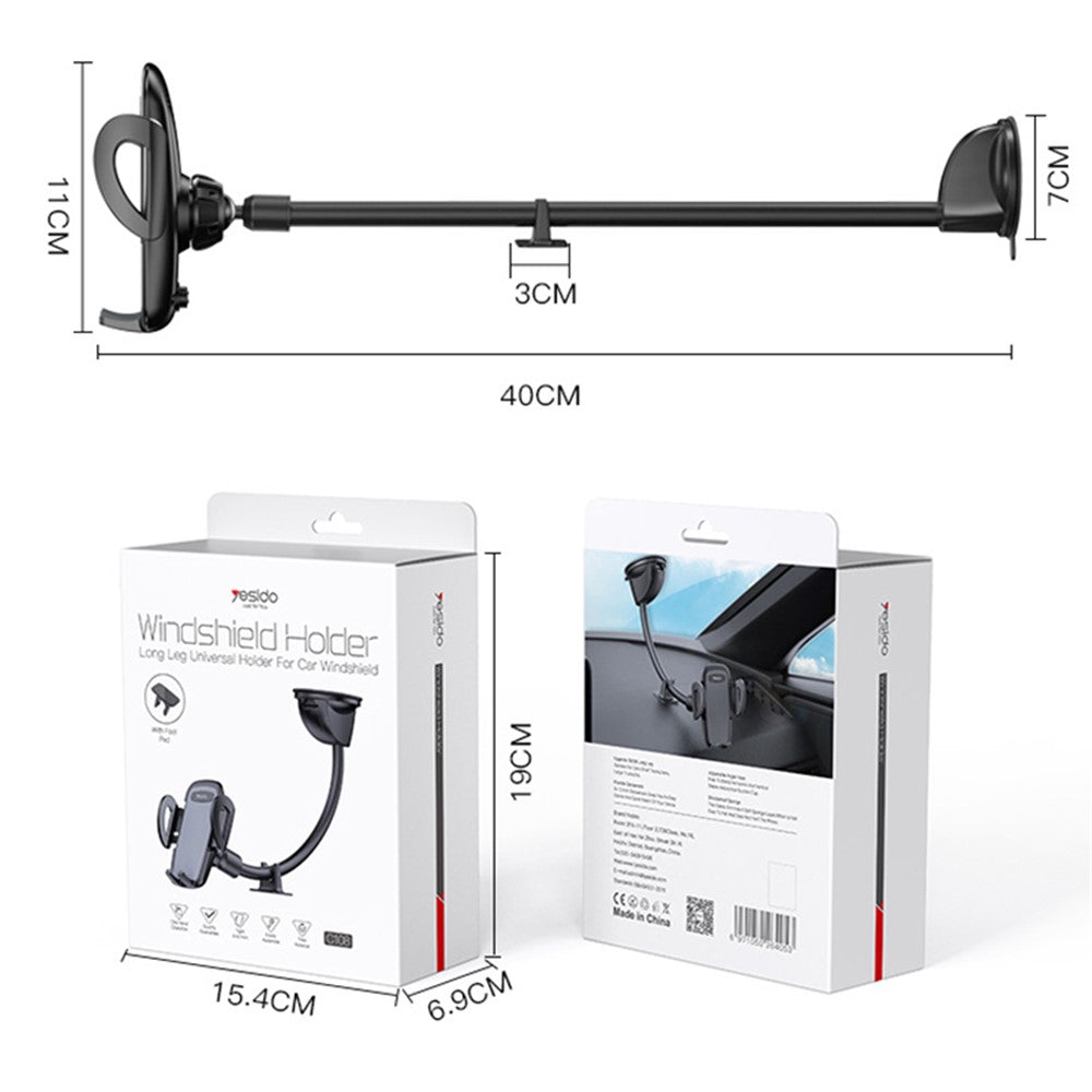 YESIDO C108 40cm Car Bendable Arm Smartphone Bracket Windshield Sucker Mount Cell Phone Holder with Mini Support