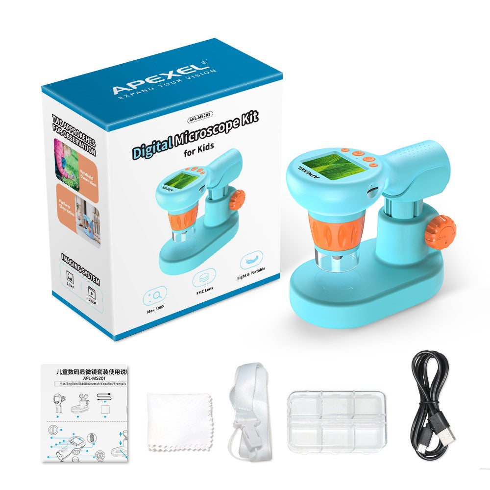 APEXEL APL-MS201 2-Zoll-HD-Mikroskop – 800-fache Vergrößerung, für biologische Wissenschaften für Kinder
