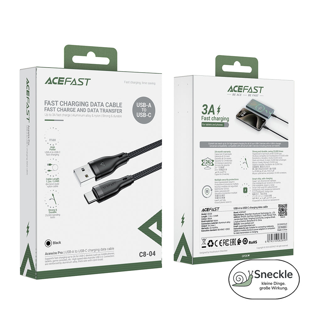 ACEFAST C8-04 C auf A Schnellladekabel – Bis 3A, 1,2m, geflochten & Daten bis 480 Mb/s