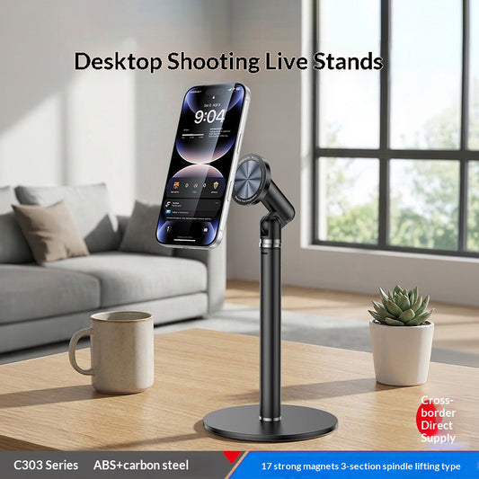 Stativ oder Selfie-Stick – YESIDO C303 Desktop Phone Stand Adjustable Height Magnetic Mount Cellphone Holder YESIDO C303 Desktop-Telefonständer, höhenverstellbar, Magnethalterung, Handyhalter für Live-Streaming