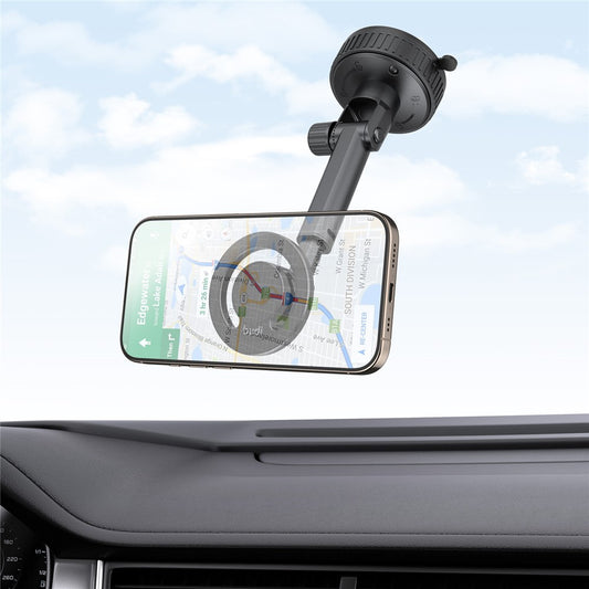 BUDI CM591B Magnetische Auto-Handyhalterung – Verstellbar, 360° drehbar & mit Saugnapfbasis