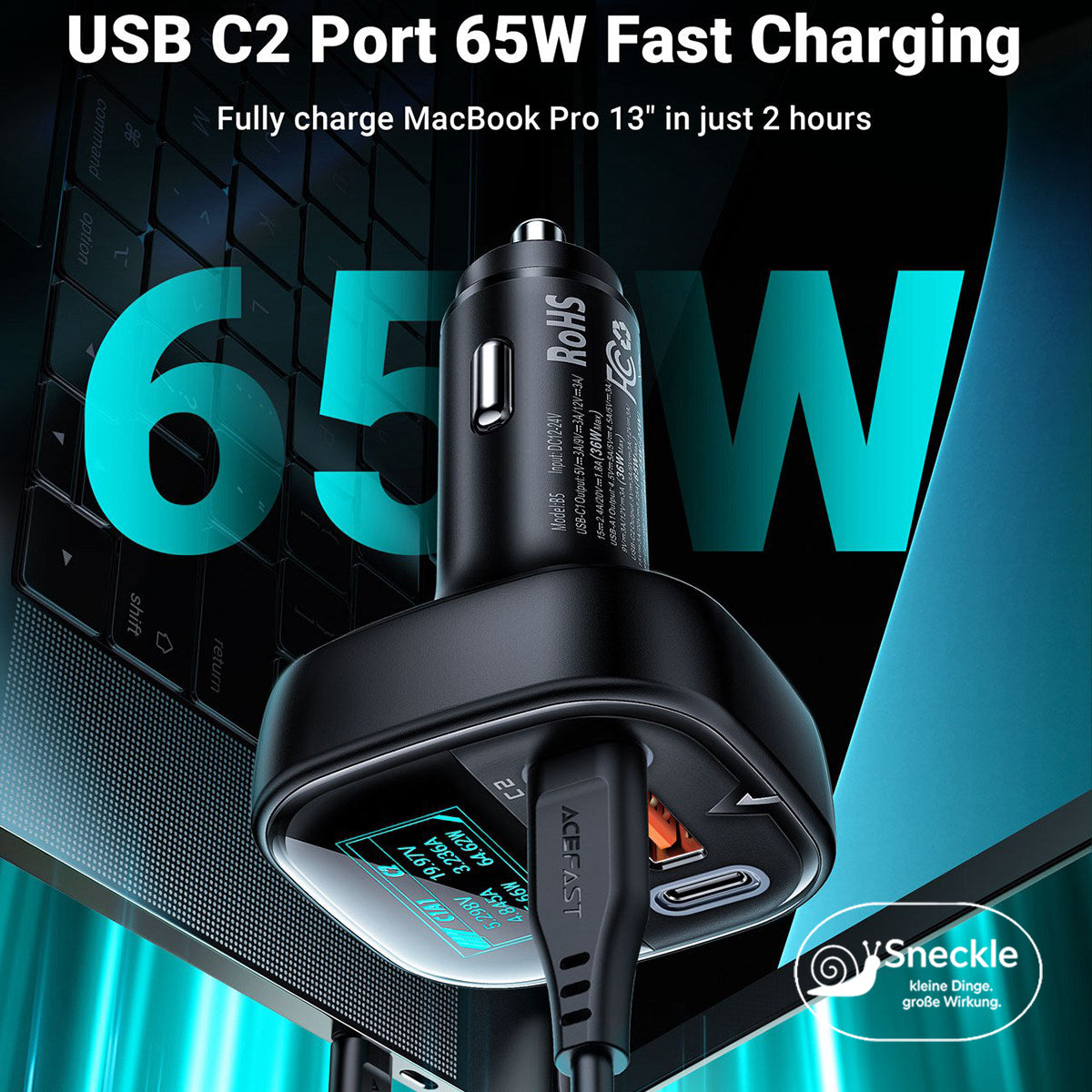Autoladegerät – 101W Schnellladung – 2×USB-C & 1×USB-A – OLED-Display