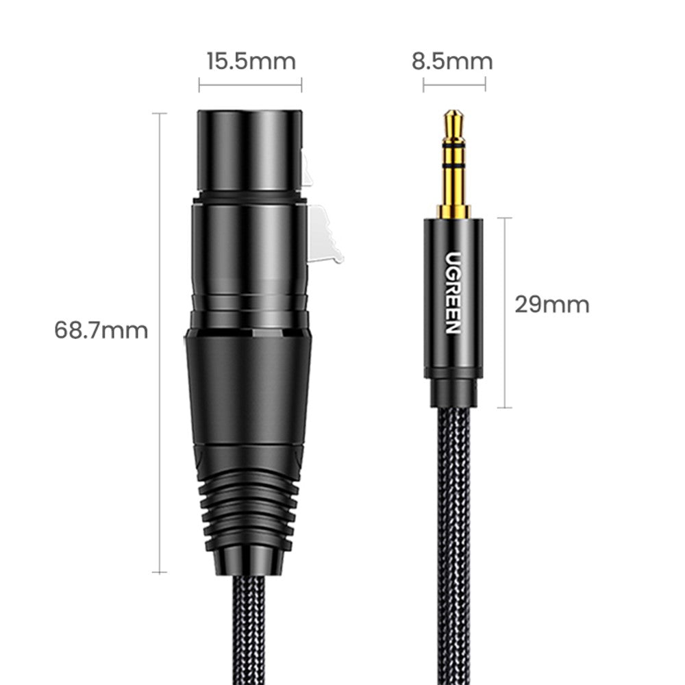 UGREEN Audiokabel – 2 m, nylonummantelt, mit 3,5-mm-Klinkenstecker auf 3-polige XLR-Buchse, für Mikrofone, Lautsprecher, Mischpulte & Verstärker