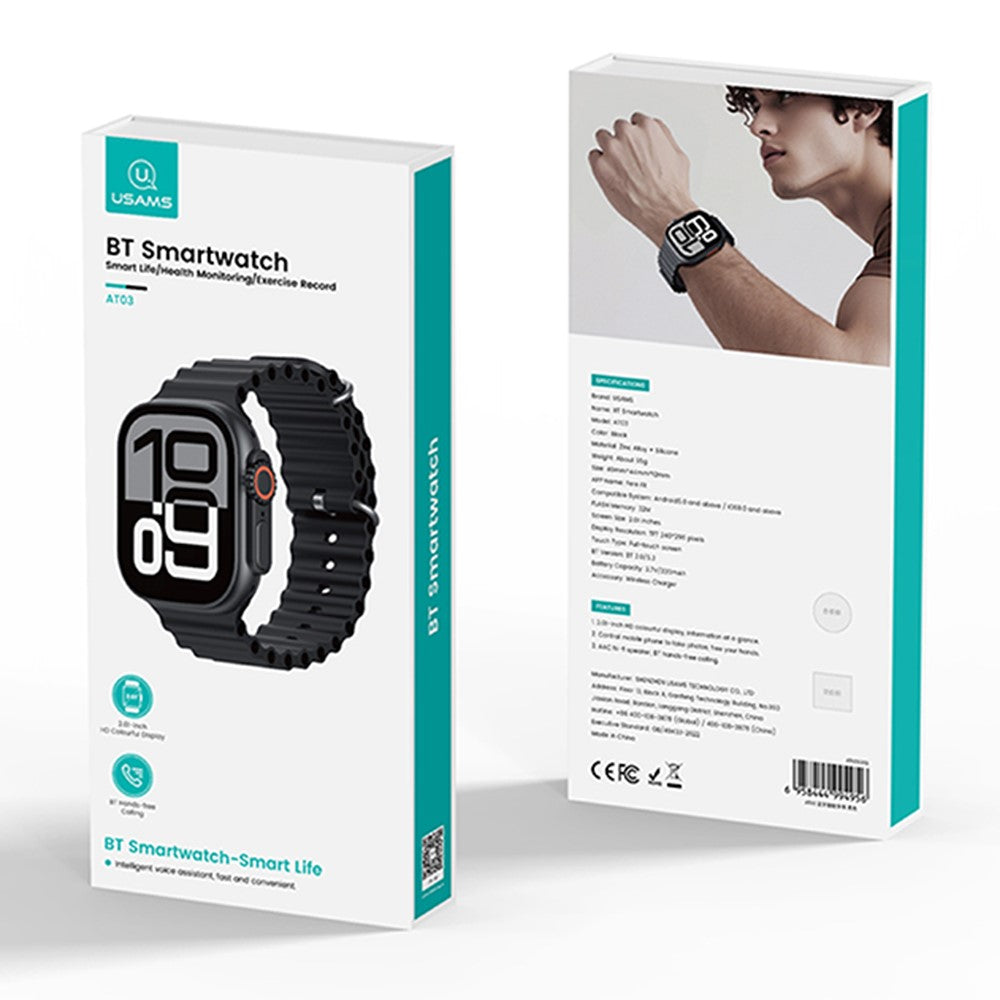 USAMS AT03 Sport-Smartwatch – 2,01 Zoll, Bluetooth-kompatibel, Sprachassistent, für Android & iOS