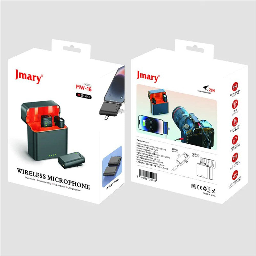 JMARY MW16 Funk-Lavalier-Mikrofon – Plug-and-Play-Funktion, mit 3,5-mm-, USB-C- & IP-3-in-1-Empfänger