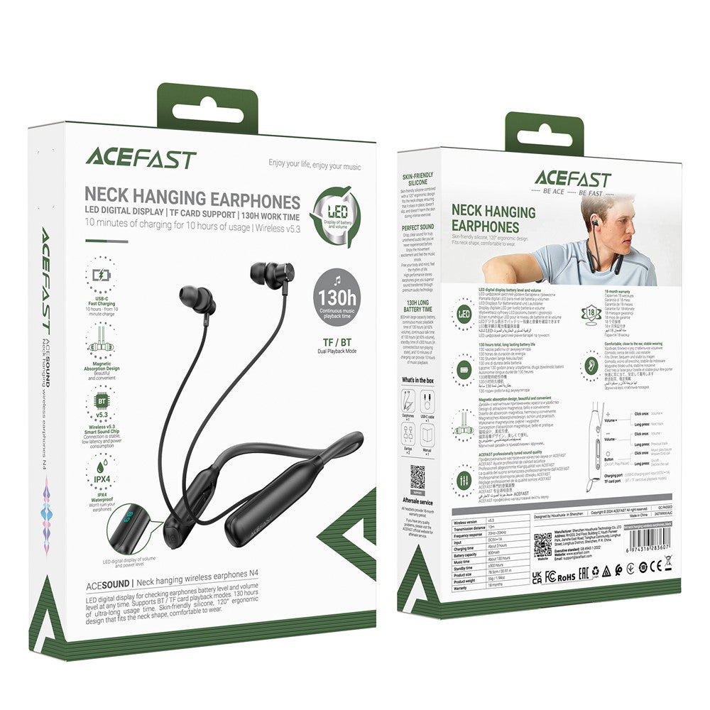 ACEFAST N4 Kabelloser Nacken-Kopfhörer – Bluetooth-kompatibel, IPX4 wasserdicht, unterstützt TF-Karten