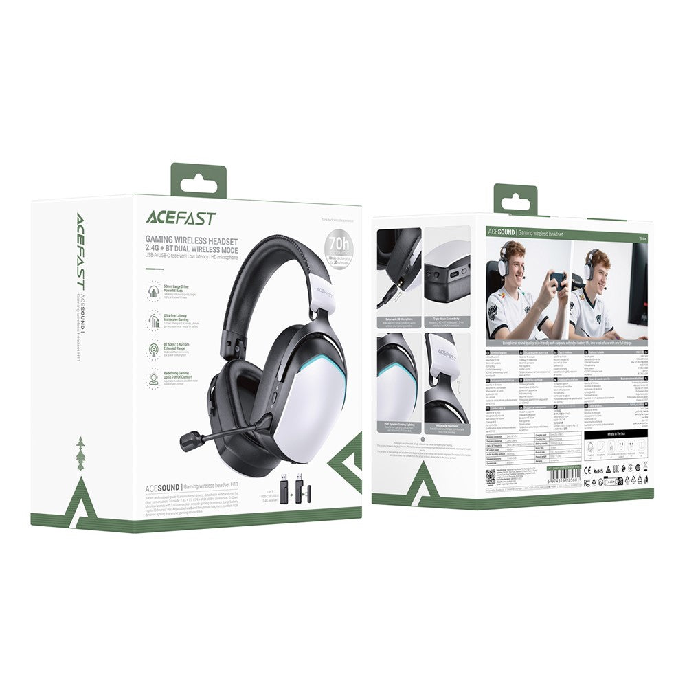 ACEFAST H11 Kabelloser Over-Ear Kopfhörer – Gaming-Headset, geringe Latenz, Bluetooth-kompatibel, mit abnehmbarem Mikrofon