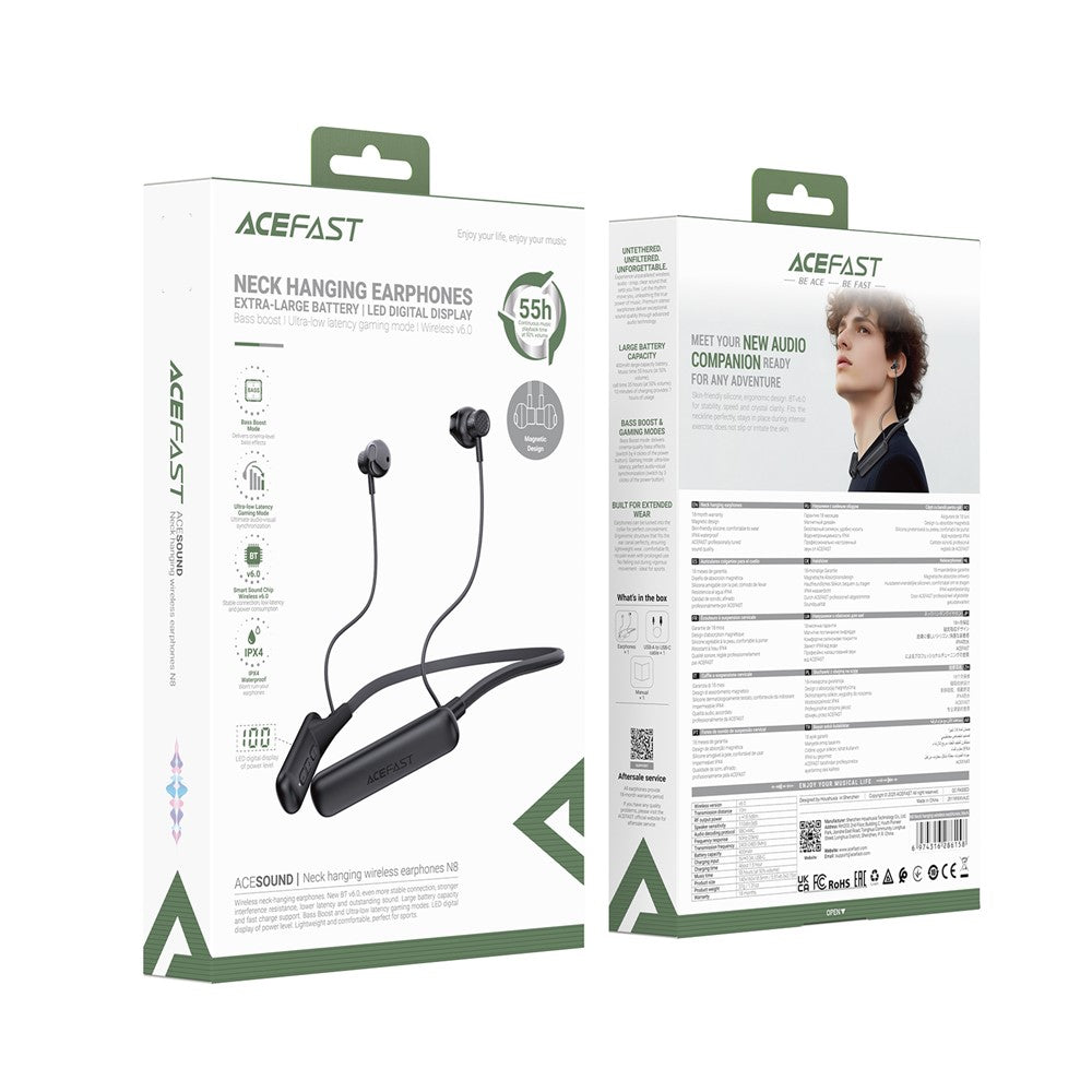 ACEFAST N8 Kabelloser Nacken-Kopfhörer – IPX4 wasserdicht, LED-Display, Bluetooth-kompatibel