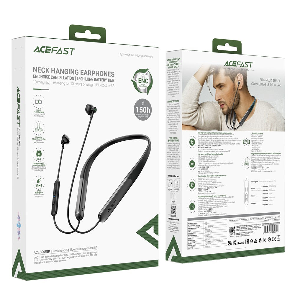 ACEFAST N1 Kabelloser Nacken-Kopfhörer – Bluetooth-kompatibel 5.3, Nackenbügel-Headset, für Sport, IPX4 wasserdicht