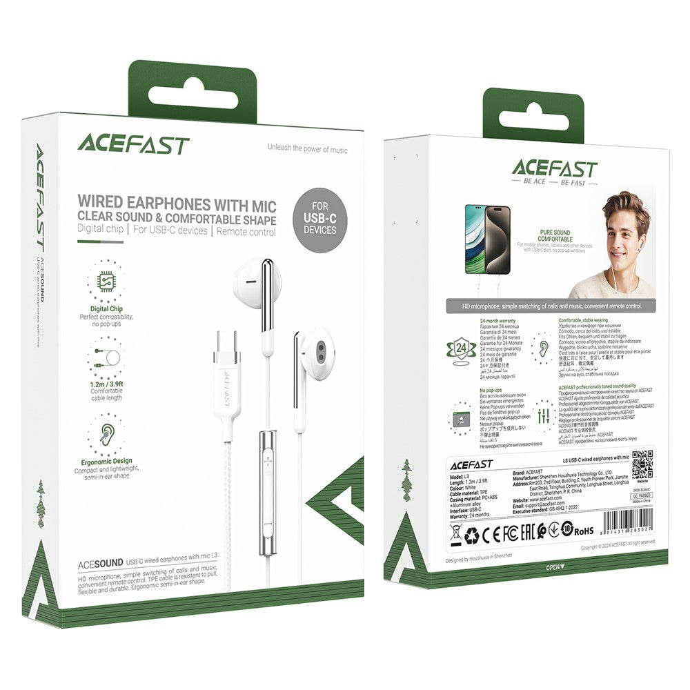 ACEFAST L3 In-Ear Kopfhörer – 1,2 m, USB-C, mit Mikrofonsteuerung