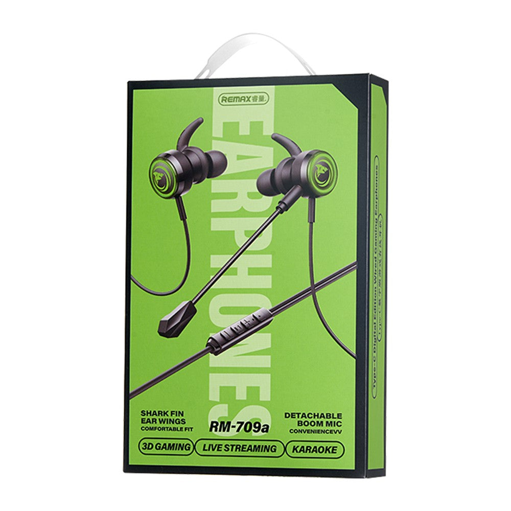 REMAX RM-709a In-Ear Kopfhörer – Gaming-Headset, mit USB-C-Anschluss, abnehmbarem Mikrofon & RGB-Beleuchtung