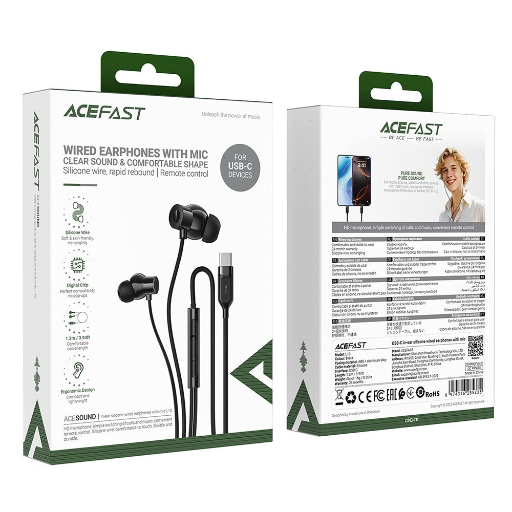 ACEFAST L10 In-Ear Kopfhörer – USB-C, mit weichem Silikonkabel, Fernbedienung & Mikrofon, für Smartphones & Tablets