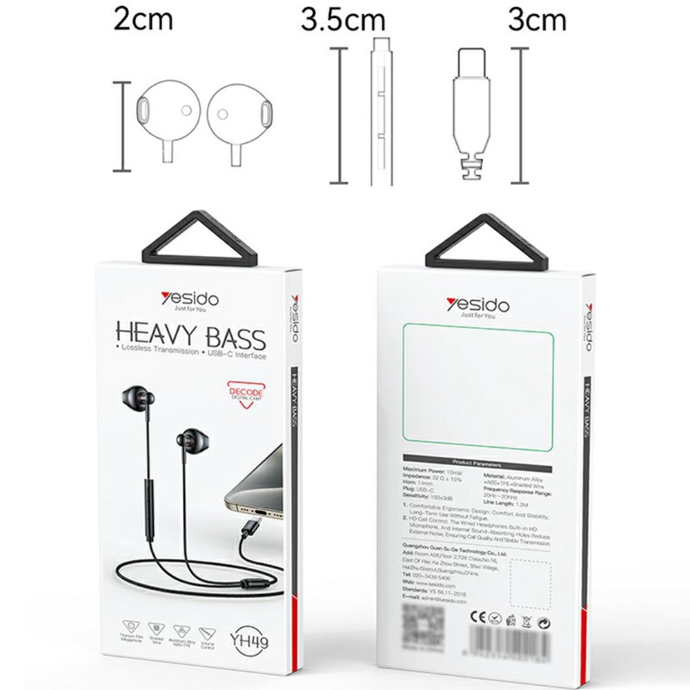 YESIDO YH49 In-Ear Kopfhörer – Typ-C Anschluss, mit verlustfreier Audioqualität, für Desktop, Notebook, Tablet & Handy