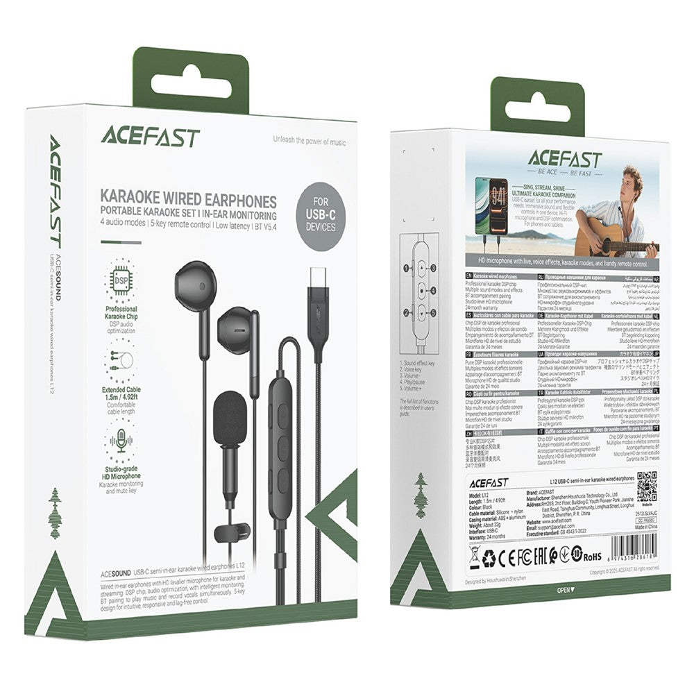 ACEFAST L12 In-Ear Kopfhörer – USB-C, Halb-In-Ear, mit integriertem Mikrofon, für Live-Streaming, Aufnahmen & Gaming