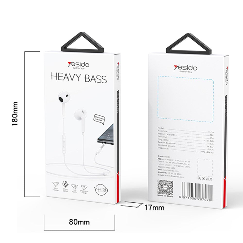 YESIDO YH39 In-Ear Kopfhörer – Mit 3,5-mm-Klinkenstecker & Kabelfernbedienung, für Mobiltelefone & Laptops, Musik-Headset