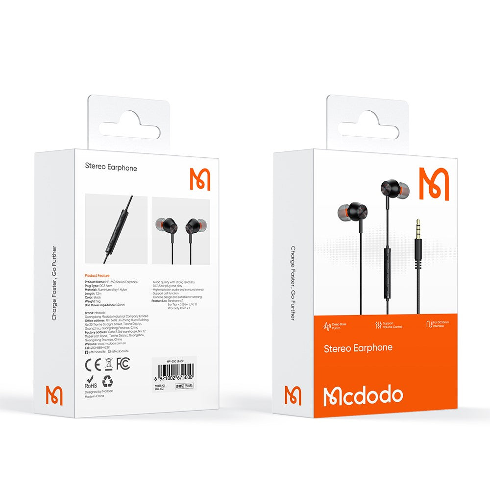 MCDODO HP-3500 In-Ear Kopfhörer – Mit Mikrofon, Lautstärkeregelung & 3,5-mm-Klinkenstecker