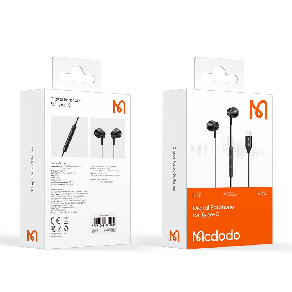 MCDODO HP-4070 In-Ear Kopfhörer – Mit USB-C-Anschluss & HD-Anrufmikrofon