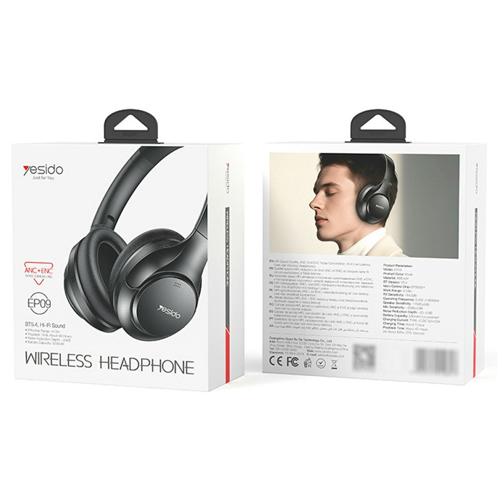 YESIDO EP09 Kabelloser Over-Ear Kopfhörer – HiFi-Kopfhörer, mit ANC + ENC Geräuschunterdrückung, Bluetooth-kompatibel
