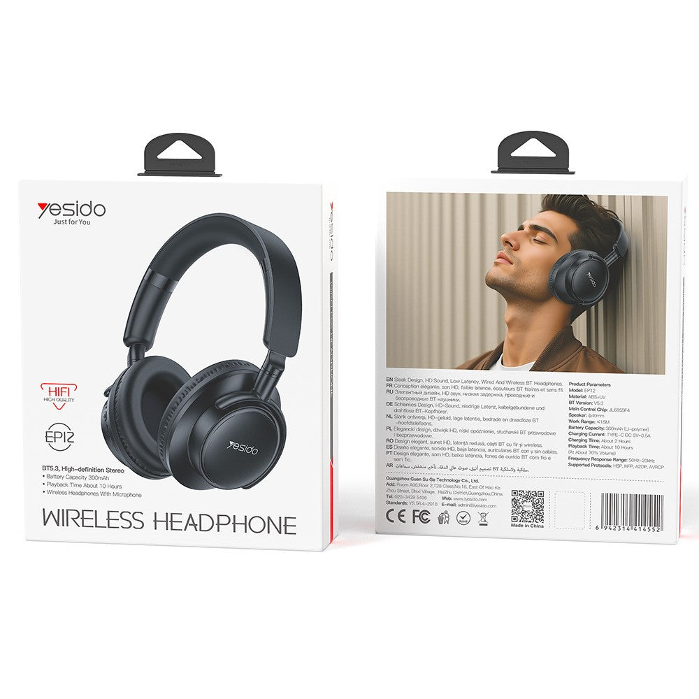 YESIDO EP12 Kabelloser Over-Ear Kopfhörer – Mit Bluetooth-Kompatibilität, druckfreier Tragekomfort, kabelgebundener/kabelloser Dual-Modus