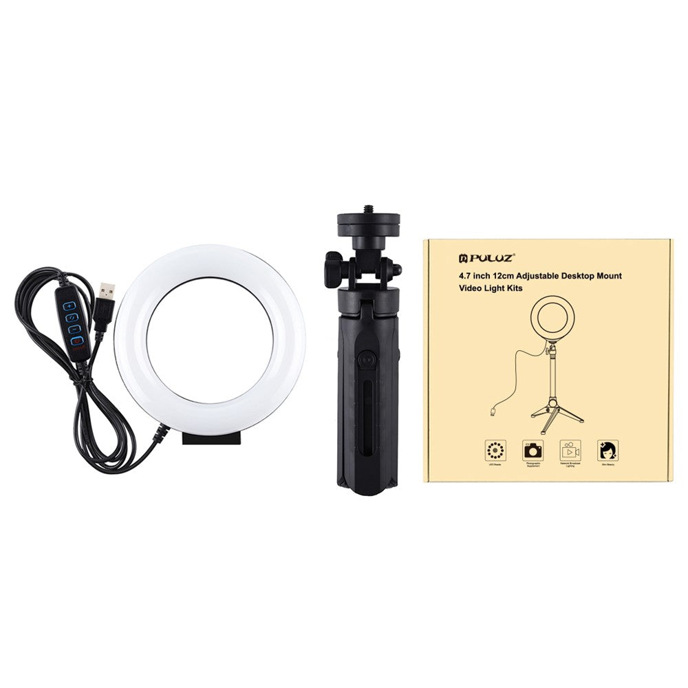 PULUZ PKT3058B LED-Ringlicht mit Tischhalterung – 4,7-Zoll, mit USB-Anschluss, 3 Modi, dimmbar, für Vlogging & Fotografie