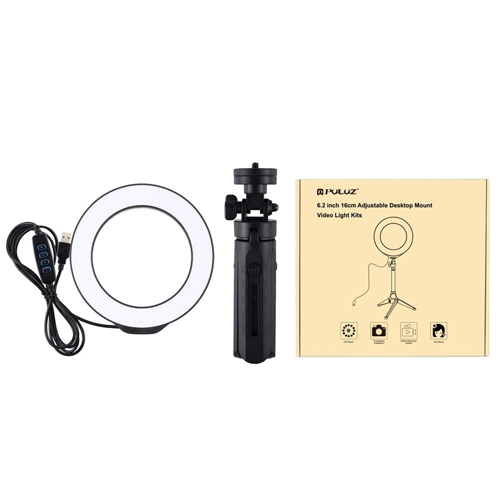 PULUZ PKT3059B LED-Ringlicht mit Tischhalterung – 6,2-Zoll, mit USB-Anschluss, 3 Modi, dimmbar, für Vlogging & Fotografie