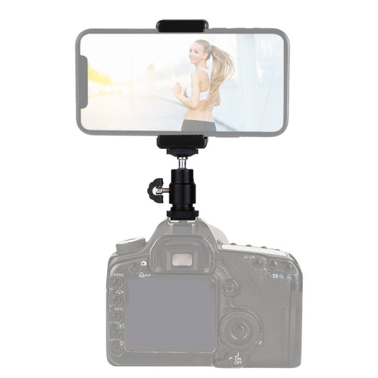 Stativ oder Selfie-Stick – PULUZ PU214 1/4 inch Hot Shoe Tripod Head + Tripod Stand Clamp for Smartphones, Clamp Width: 6-7.6cm