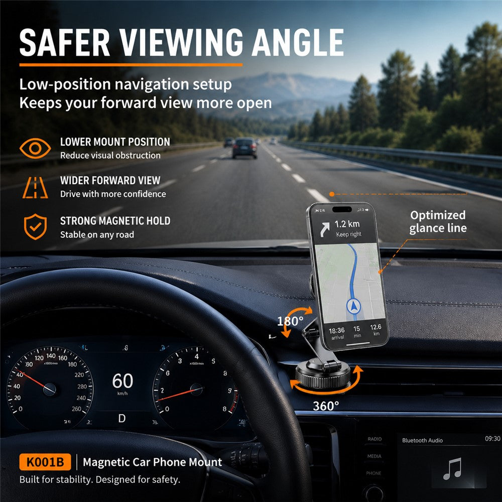 K001B Magnetic Car Phone Mount N52 Magnet 360 Degree Rotation Dashboard Stand Foldable Holder for Smartphone
