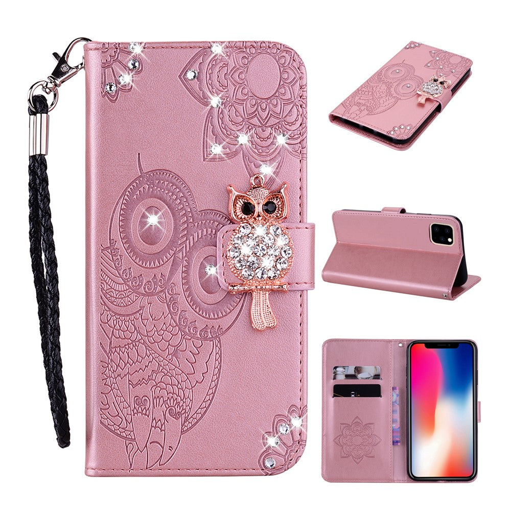 iPhone 12 mini Handyhülle mit Eulenmuster & Strass-Steinen
