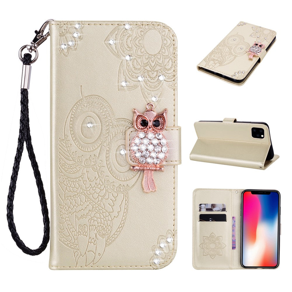 iPhone 12 mini Handyhülle mit Eulenmuster & Strass-Steinen