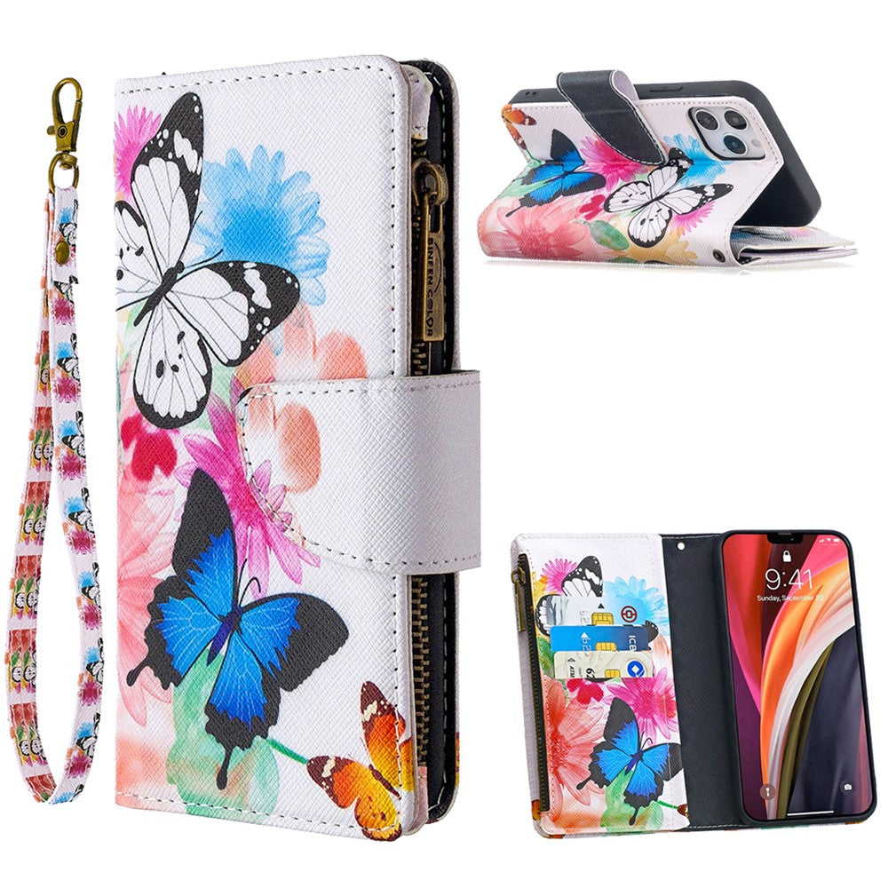 iPhone 12/12 Pro Handyhülle mit Reißverschluss-Tasche & Muster