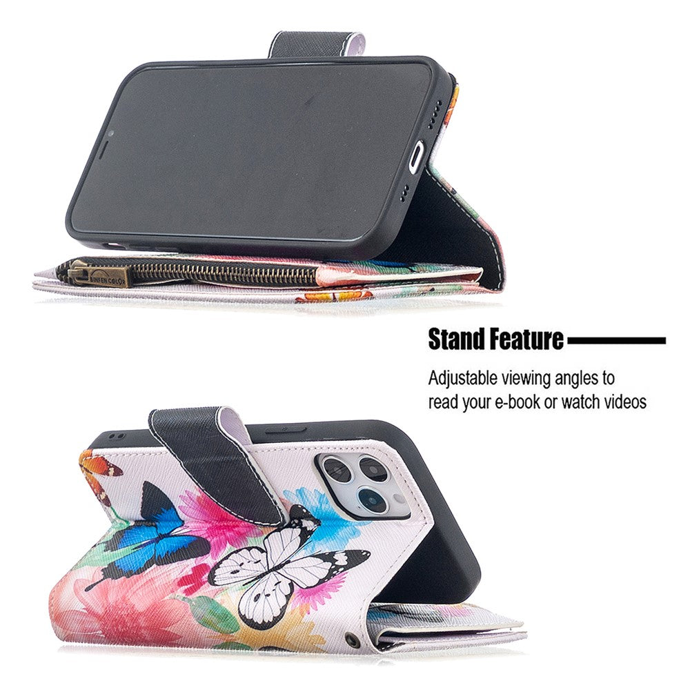 iPhone 12/12 Pro Handyhülle mit Reißverschluss-Tasche & Muster