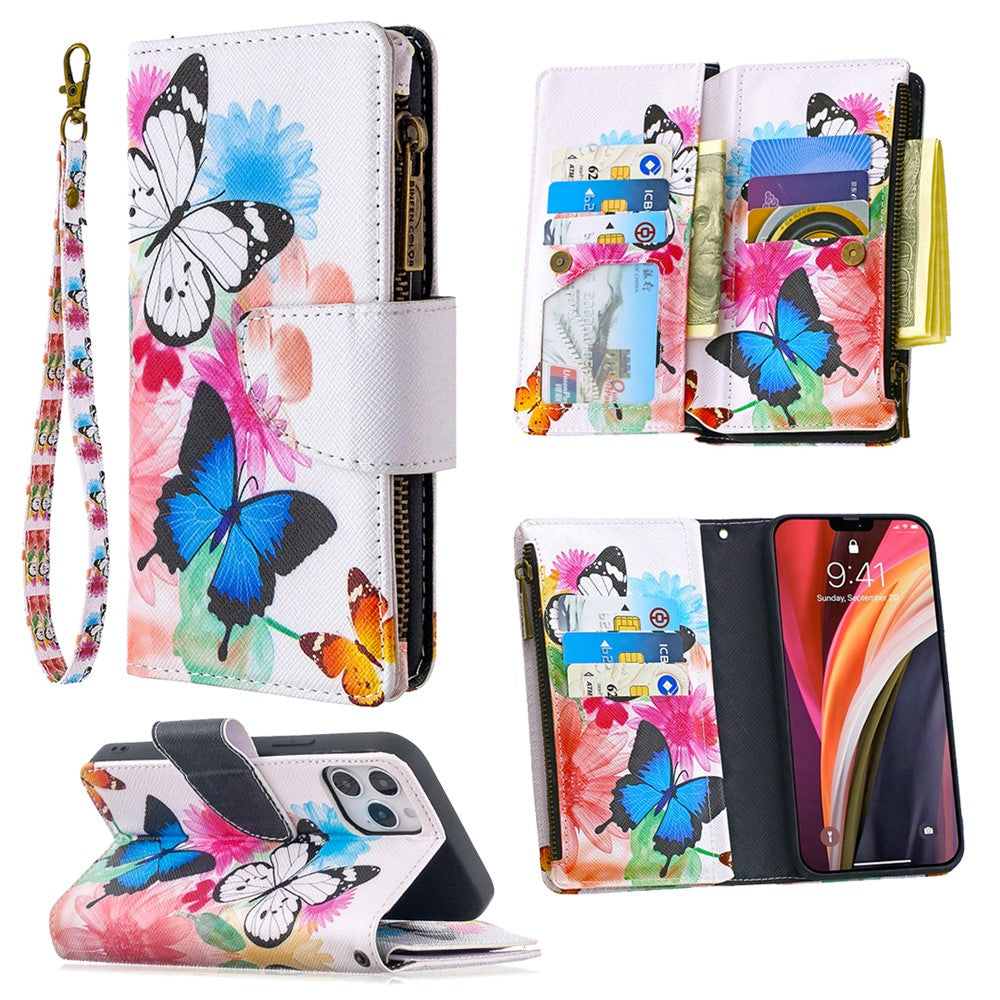 iPhone 12/12 Pro Handyhülle mit Reißverschluss-Tasche & Muster