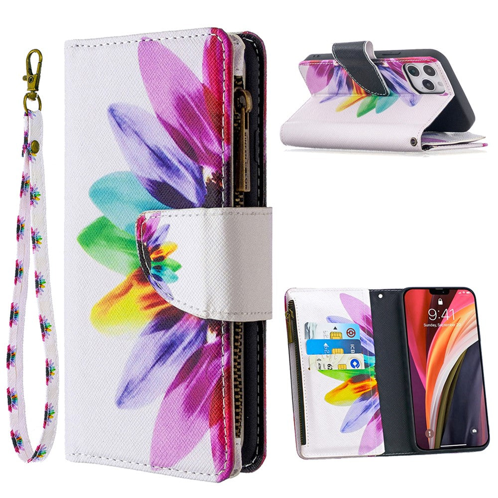 iPhone 12/12 Pro Handyhülle mit Reißverschluss-Tasche & Muster