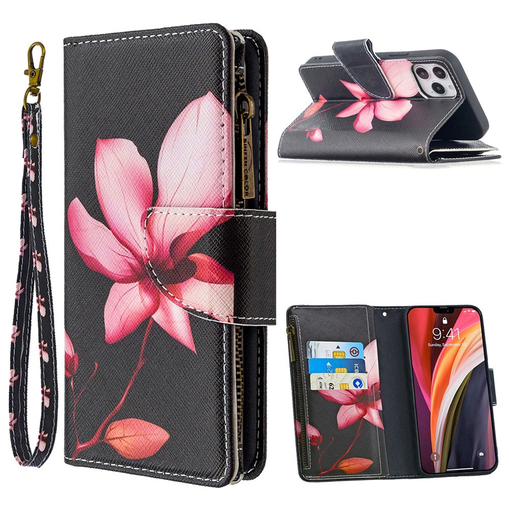 iPhone 12/12 Pro Handyhülle mit Reißverschluss-Tasche & Muster