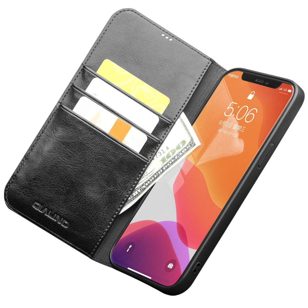iPhone 12 / 12 Pro Echtleder-Handyhülle – Geldbörse & Standfunktion