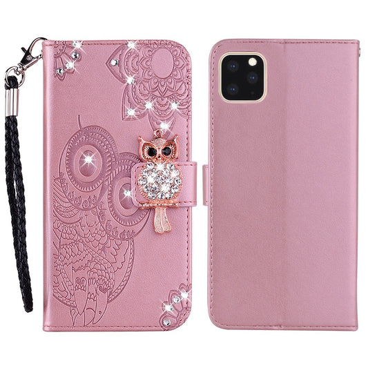 iPhone 13 Pro Handyhülle mit Eulenmuster & Strass-Steinen