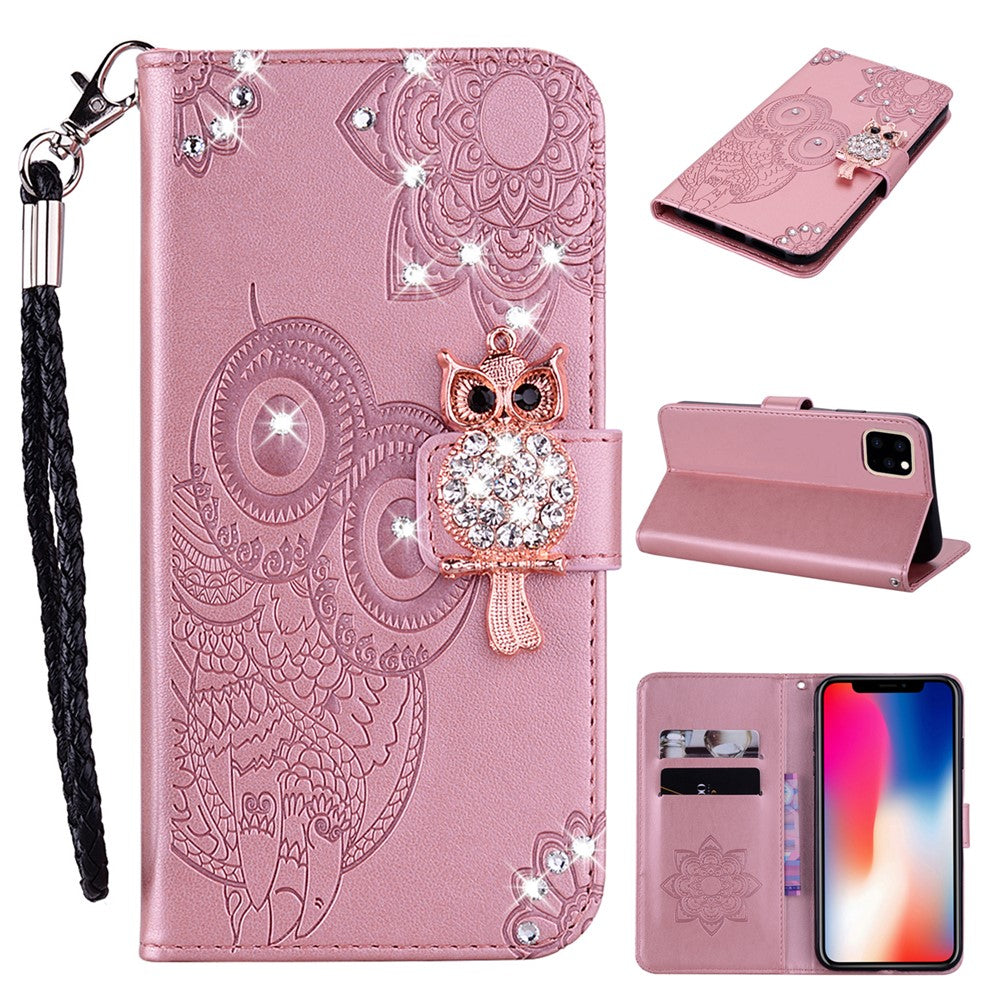 iPhone 13 Pro Handyhülle mit Eulenmuster & Strass-Steinen