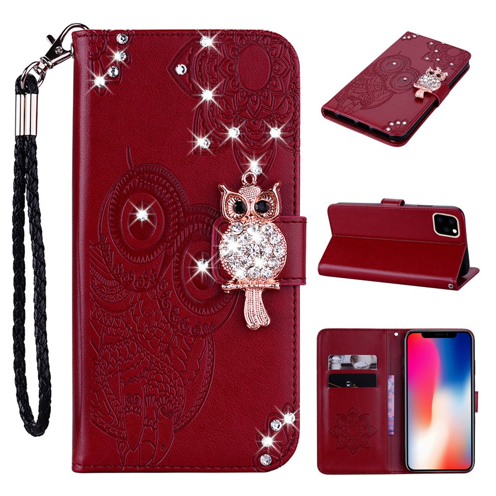 iPhone 13 Handyhülle mit Eulenmuster & Strass-Steinen